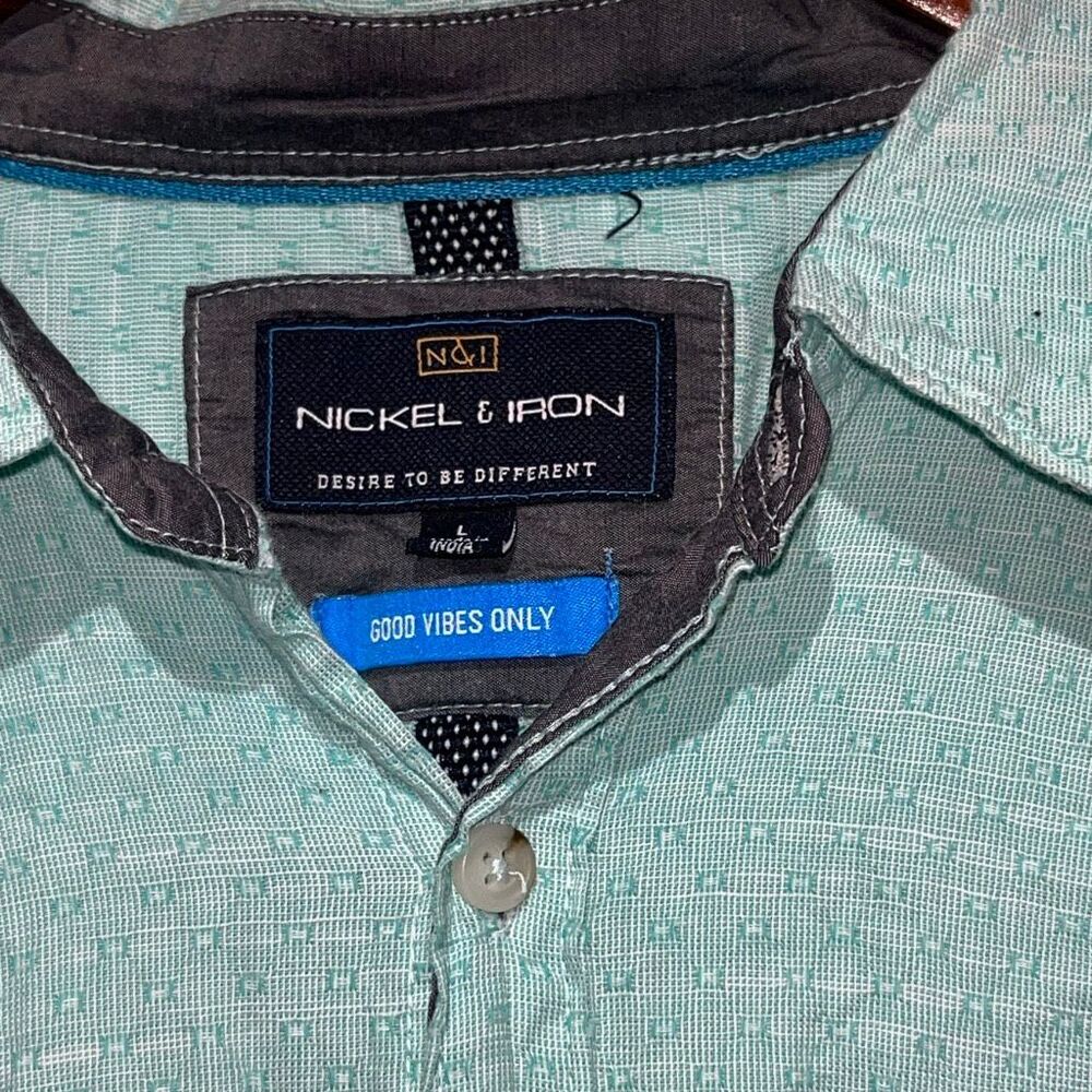Nickel & Iron Men's Teal Textured 100% Cotton Short Sleeve Button Up Shirt Large - Picture 4 of 9